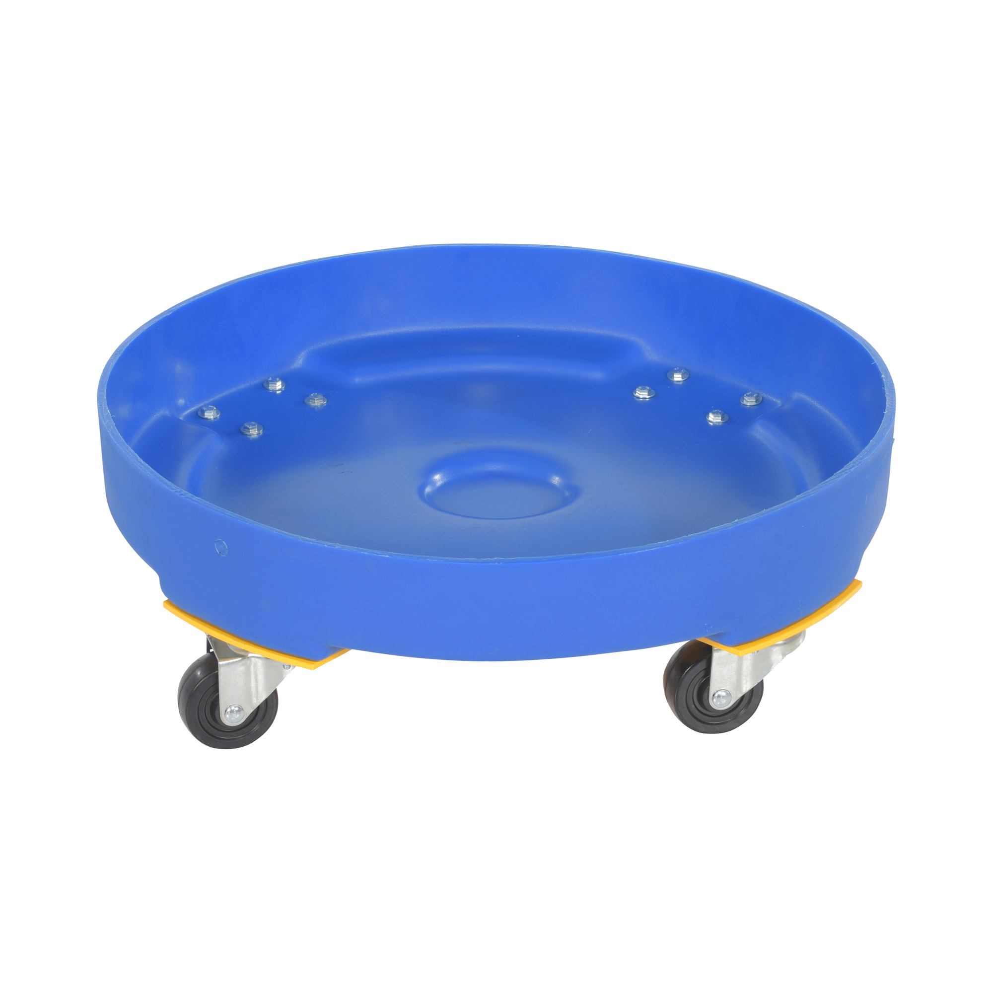 Vestil Polyethylene Heavy Duty Drum Dolly 55 Gallon 24-1/4 in. x 24-1/4 In. x 8-1/2 In. 600 Lb. Capacity Blue / Yellow